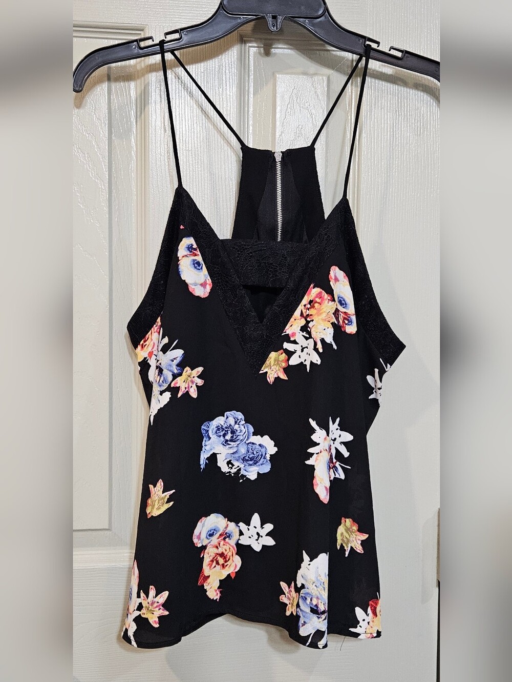 Express Black Floral Lace-Trim Spaghetti Strap Cami